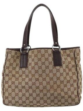 GUCCI GG Canvas Tote Bag Beige Silver 113017 Auth 166224